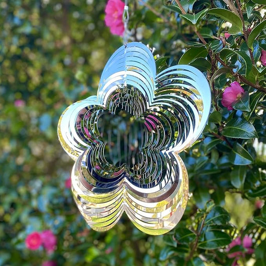 Wind Spinner Metal Garden Spinners Outdoor Garden Art for Backyard Outdoor Hanging Decor and Spinners for Yard and Garden Ornaments 3D Shape (Silver Flower)