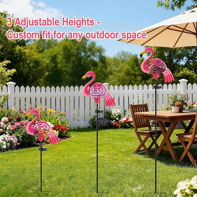 Flamingo Garden Solar Lights Outdoor Decor, Metal Pink Flamingo Yard Decoration with Waterproof Garden Stake Lights for Pathway Patio Porch Lawn Ornament, Flamingo Gifts for Women Mom Grandma