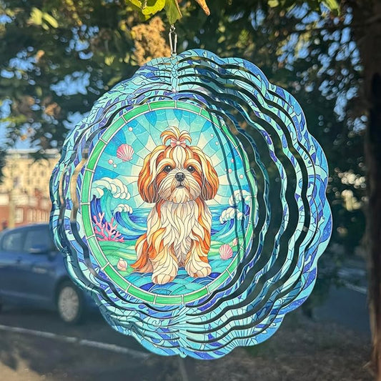 Shih Tzu Wind Spinner, Dog Wind Spinners, Wind Spinner Hanging for Outdoor & Indoor Décor, Unique Gifts for Yard Garden Decoration or Patio Décor (Shih Tzu 1)