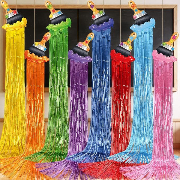 Affrolling 8 Pcs Back to School Paint Brush Party Decoration Paint Brush Hanging Decorations with Tassels for Classroom Back to School Art Birthday Party Supplies 3.4 ft Summer Door Banner Sign Decor