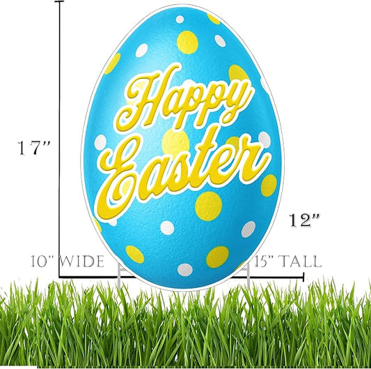 Happy Easter Classic Yard Sign Home Decor Lawn Decoration With Stakes Easter Egg (Blue)