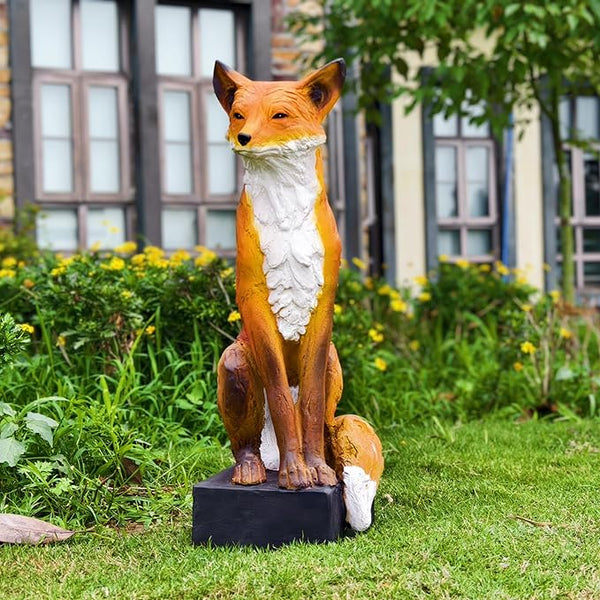 GENUINQ Sitting Fox Large Size Decorative Statue Outdoor Wit Fox Orange and White Cute Sculpture for Garden,Patio,Lawn Fox Fable Figurine