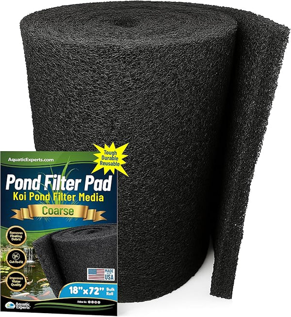 Aquatic Experts Classic Koi Pond Filter Pad COARSE – Bulk Roll Pond Filter Media, Rigid Ultra-Durable Latex Coated Fish Pond Filter Material US (18" x 72", Coarse (Black))