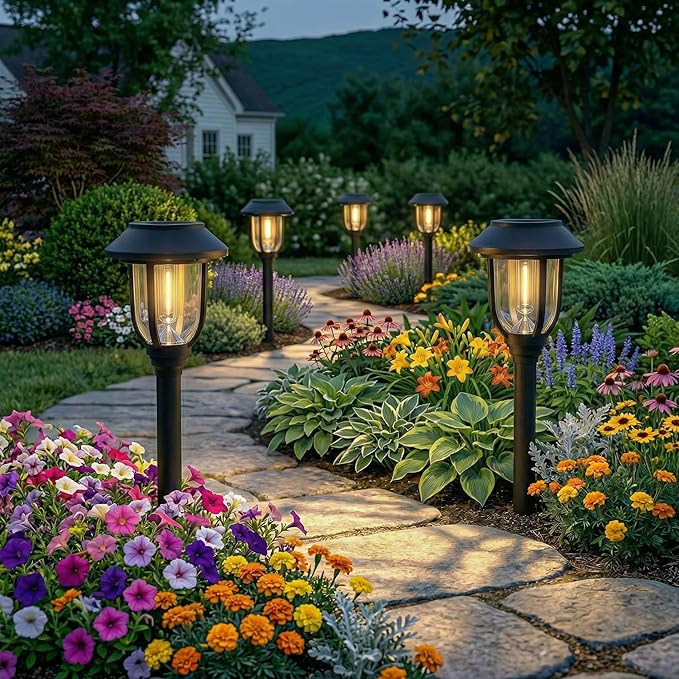 Solar Pathway Lights Outdoor 8 Pack, Warm White Solar Path Lights,Solar Lights Outdoor Waterproof Decorative Landscape Path Lights Auto On/Off, Solar Garden Lights for Yard Walkway Driveway Patio