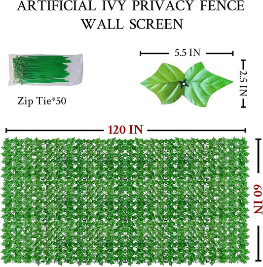 ODTORY Artificial Ivy Fence Privacy Screen,60 x 120 Inch UV-Anti Artificial Fake Ivy Hedge,Light Green Artificial Hedge Backyard Decor for Indoor, Outdoor,Garden,Fence,Balcony and Many Other Scenarios