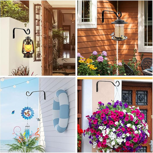 Aidoclip 4 Pack 7 Inch Plant Hanger Brackets for Outdoor Indoor Use, Wall Mounted Iron Hooks for Hanging Baskets, Bird Feeders, Lanterns, Wind Chimes, Rustic Black Garden Decor with Hardware