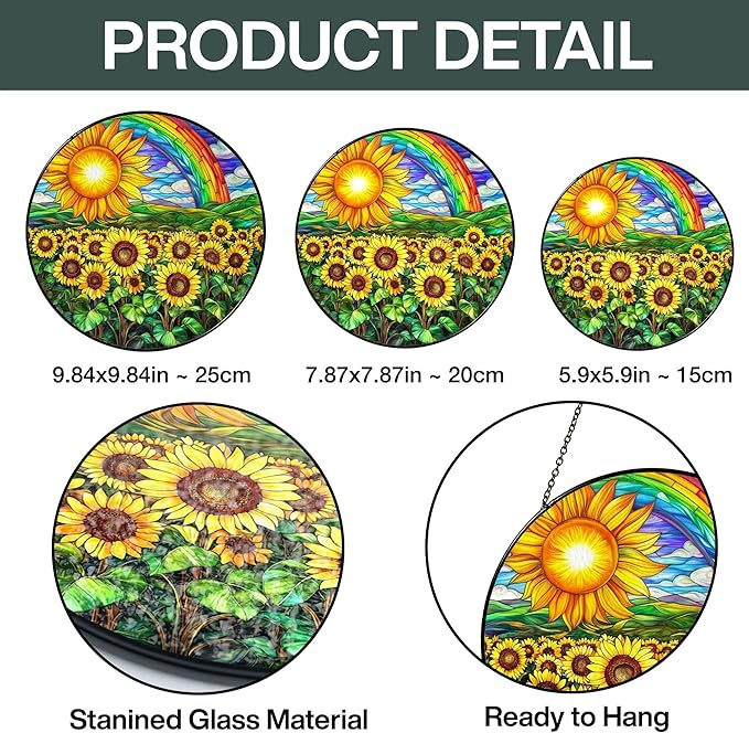 Sunflower Stained Glass Suncatcher Window Hanging Decor, Christmas, Mother's Day, Birthday Sunflower Gifts for Women Adults, Friends Sisters Teachers, Home Decorations for Window Kitchen Garden Patio