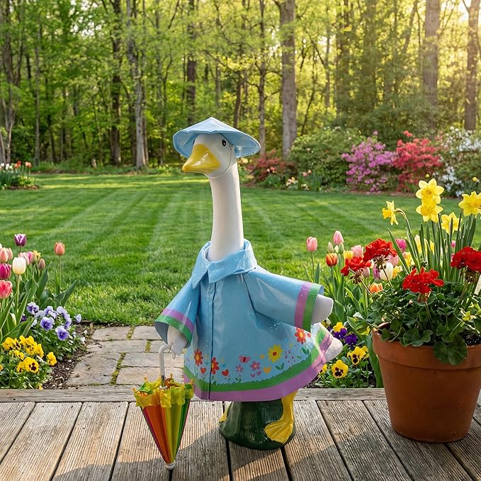 DECOHS 3 Pcs/Set Raincoat Porch Goose Outfits, Summer Lawn Goose Statue Raincoat Costume, Yard Goose Clothes Raincoats Umbrella Hat Outfit for 23" Statue Patio Garden Decoration (Blue)