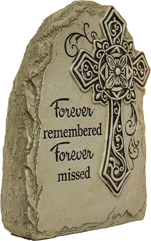 7.5 Inch Tall Memorial Cross Polystone Garden Stone (Forever)