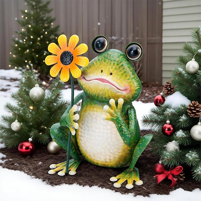 chisheen Garden Frog Statue Outdoor Decor Metal Frog Yard Art Sculpture
