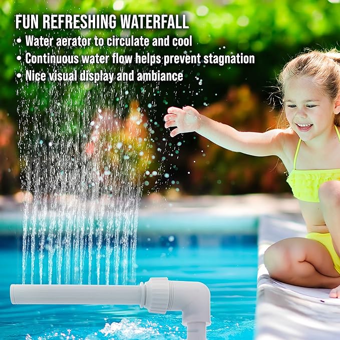 U.S. Pool Supply Swimming Pool Waterfall Spray Fountain - Adjustable Sprinkle Distance, Pool Spray Aerator Cools Water Temperature - In-Ground & Above-Ground Pools, Ponds, Fun Outdoor Yard Decoration