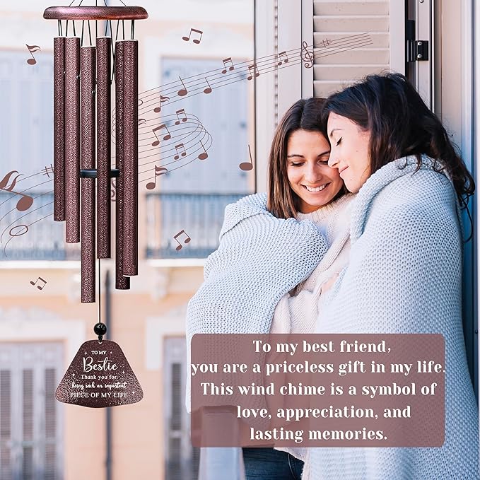 Kubbut Best Friend Birthday Gifts for Women 32" Wind Chimes, Friendship Gifts for Woman/Work Bestie, Soul Sister/Long Distance Friendship Gift for Her,BFF Gift Decoration Female