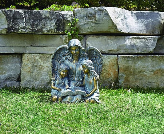 Roman - Angel with Two Children Statue, 15.5" H, Garden Collection, Resin and Stone, Decorative, Gift, Home Outdoor and Indoor Decor, Durable, Long Lasting