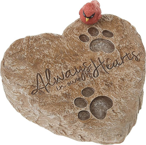 Precious Moments Garden Gifts 171460 Always in Our Hearts Decorative Resin Memorial Garden Stone with Cardinal Accent Yard Decor, Gray/Red, 8-inch Long by 7-in Wide