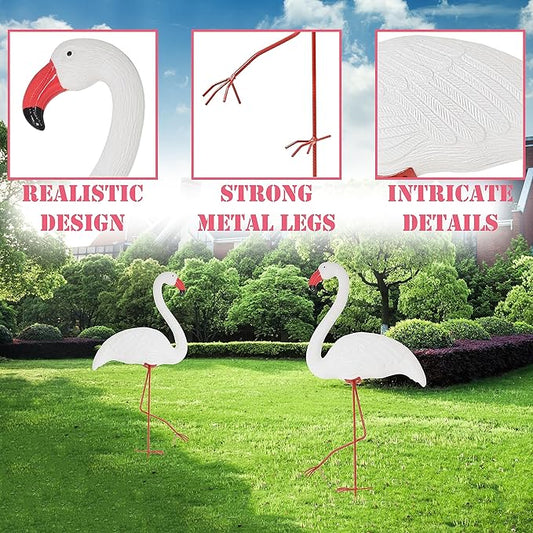 Galashield White Flamingo Yard Decorations Pack of 2 Flamingo Decor Ornaments for Outdoor Lawn and Garden