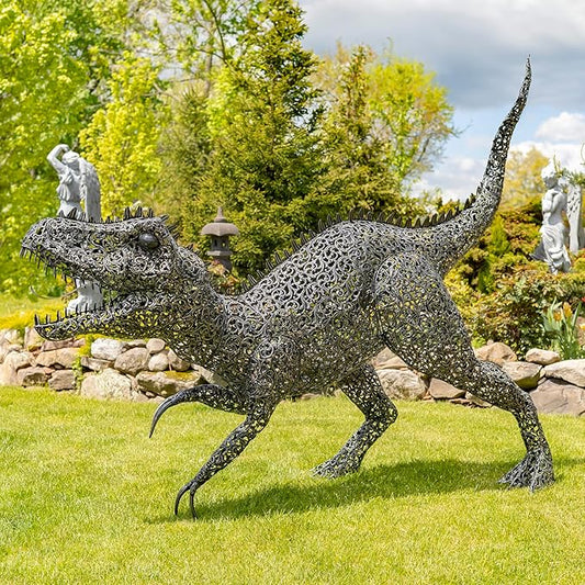 Zaer Ltd. 7.33ft. Tall Giant Metal Tyrannosaurus Rex Garden Statue Chompers