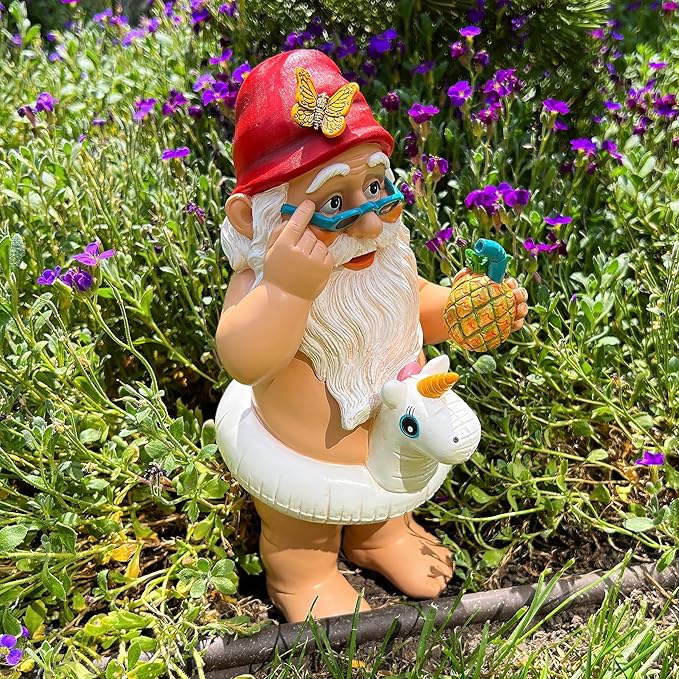 Mood Lab Garden Gnome with Unicorn - Funny Gnome Statue - 9 Inch Tall Lawn Figurine - for Outdoor or House Decor