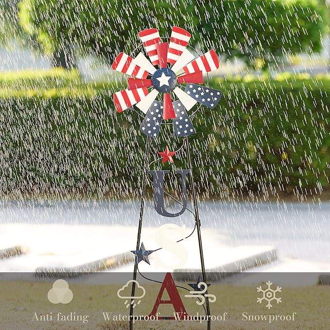 TERESA'S COLLECTIONS 4th of July Decorations for Outdoor Decor, Patriotic Memorial Day Decorations Wind Spinner Garden Yard Sign, USA Americana Windmill Decorative Stake Independence Day Gifts 35.4''