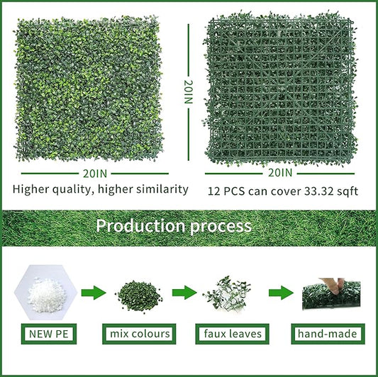 NETAP Grass Wall Panels Backdrop, 20"x 20"(12Pcs) Faux Boxwood Panels for Outdoor Indoor Green Wall Decor, Party Wedding Garden Fence Decorations