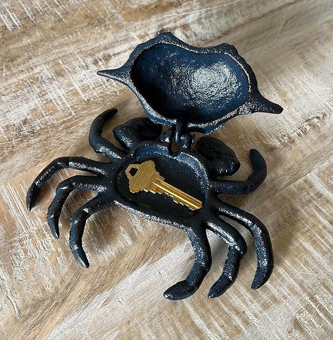 Top Brass Blue Crab Key Hider Figurine - Cast Iron with Secret Compartment - Indoor Trinket Box/Outdoor Garden Statue