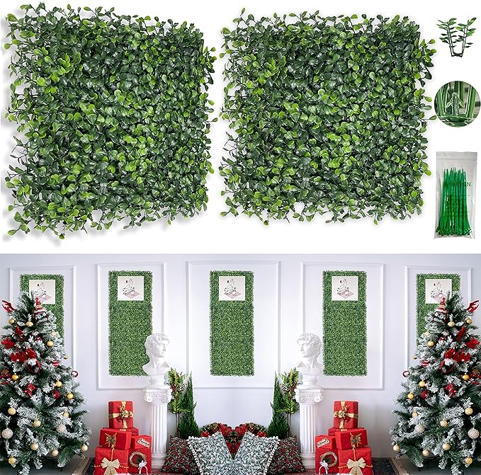 Bybeton Artificial Grass Backdrop Wall,10"x 10"(16Pcs) UV-Anti Boxwood Hedge Topiary Wall Panels for Indoor Outdoor Privacy Protected and Garden,Balcony,Privacy Fence Screen décor