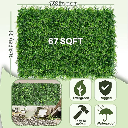 Greenery Faux Grass Wall Backdrop: 80"x120" (67 SQFT) UV-Anti Artificial Green Boxwood Panel for Patio Balcony Privacy & Ivy Fence Covering Privacy, Garden, Backyard Wall Backdrop Decor
