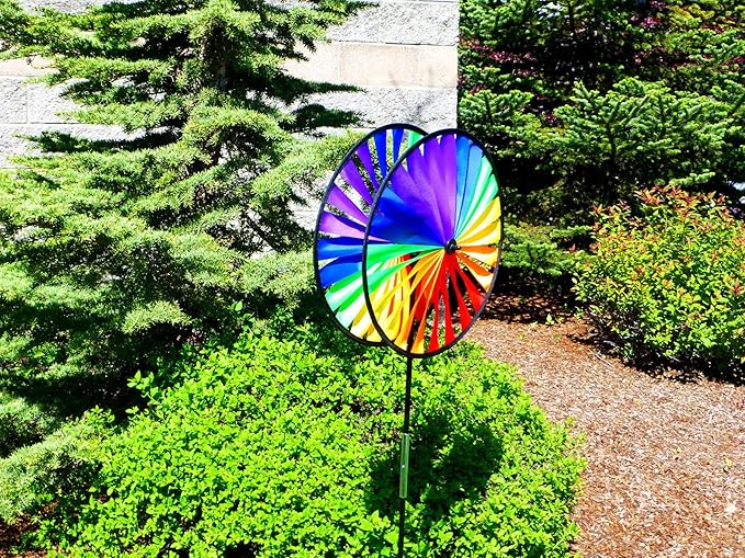 In the Breeze 14-Inch Rainbow Duo Wheel Garden Spinner, Outdoor Ground Décor, 2855