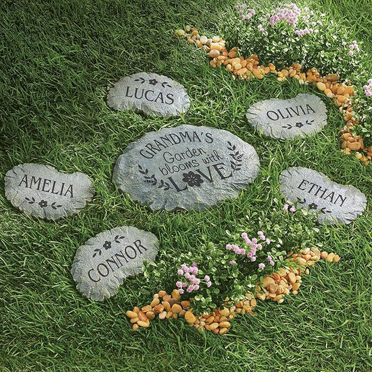 Let's Make Memories Personalized Blooms with Love Garden Small Garden Stones – for Mom/Kids or Grandma/Grandkids – Customize with Title & Names