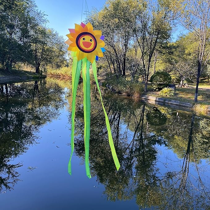 emma kites Smiling Sunflower Rainbow Windsock Hanging Décor Outdoor Windsock for Garden Backyard Balcony Porch Campsite Tent Awing Festival Party Decoration 42-INCH