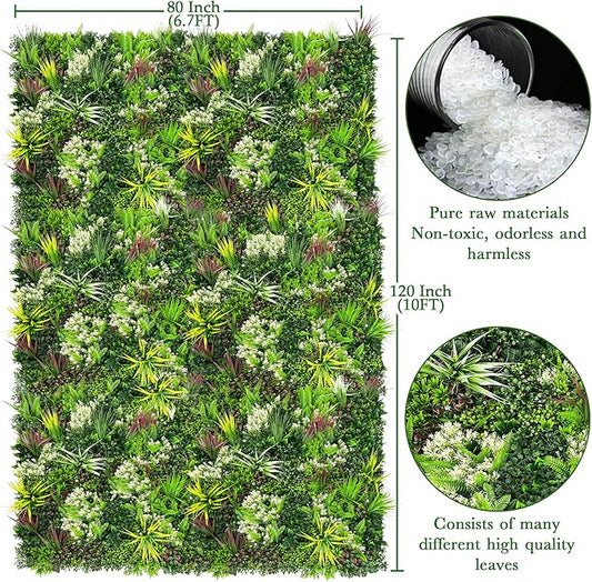 ODTORY Artificial Plant Wall Panels: 80"×120" UV-Anti Faux Grass Wall Backdrop Boxwood Ivy Fence Privacy Screen Fake Greenery Leaf Hedge for Outdoor,Indoor,Garden,Backyard and Home Decor