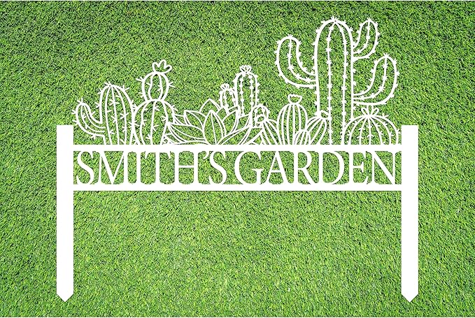 Personalized Cactus Metal Garden Sign, Large Garden Decoration Metal Sign with Stakes, Custom Gardener Family Name Sign, Cactus Decor for Outdoor, Patio Decorative, Yard Art, New Home Gift