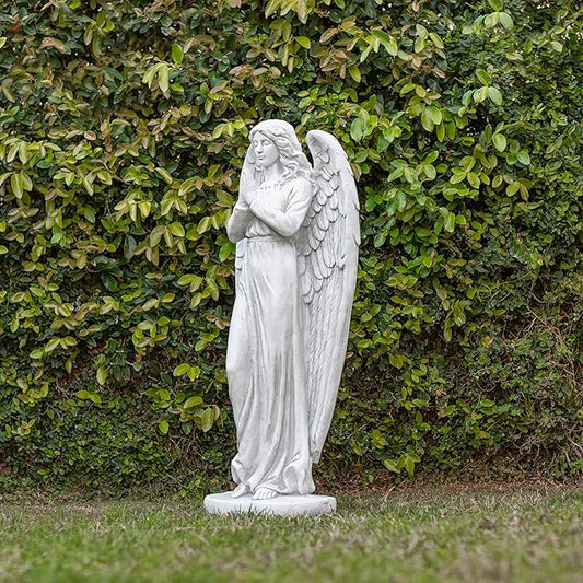 Alpine Corporation 47" Tall Indoor/Outdoor Praying Angel Statue Yard Art Decoration, Light Gray