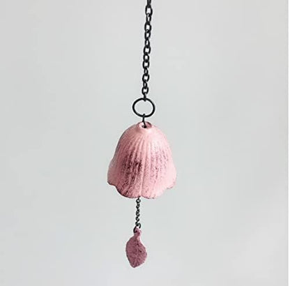 Set of 2, Japanese Lucky Small Wind Chimes Outdoor, Iwachu Cast Iron Temple Wind Bell Memorial Wind Chimes for Outside or Indoor Good Luck for Garden, Patio, Balcony(Pink and Yellow Leaf)