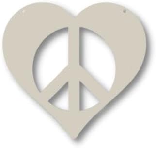 Peace and Heart Staked Signs or Wall Art Rustic or Powder Coated Finishes (Small Peace Heart Hanger 9", Cream)
