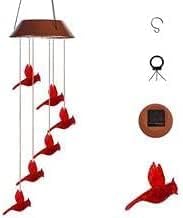 Solar Cardinal Red Bird Wind Chime, Solar-Powered Mobile Hanging Patio Lights with 6 Vivid Hummingbirds，Multi-Color Changing LED Garden Decoration for Home Party Night Garden Decoration