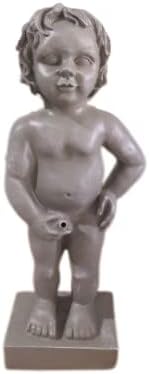 Classic Belgian Boy Design Statue Water Feature with Pump, Polyresin Stone Color Pond Spitter Fountain Sculpture, for Water Garden Koi Fish Ponds, Gardens, Patios, Fountain Centers or Pools