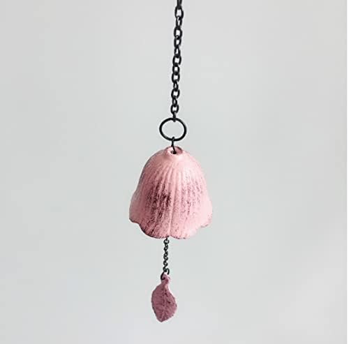 Japanese Traditional Lucky Small Wind Chimes for Outside, Iwachu Cast Iron Bless Temple Wind Bell Memorial and Sympathy Leaf Wind Chimes Indoor Garden Bell, Patio, Balcony (Pink Leaf)