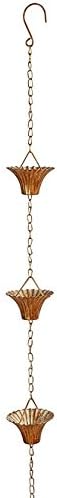 Esschert Design Fluted Rain Chains, Copper Colored Metal Decorative Downspout Alternative, Pack of 2, 98” H Each, Scalloped Fluted Cups with Hanging Hooks Included