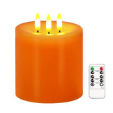 3 Wick Flameless Candles 4"x4" Orange - Remote & Timer