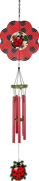 Spoontiques Ladybug Wind Spinner Chime - Outdoor Garden Décor - Decorative Chimes for Yard, Garden, Backyard and Patio Decoration