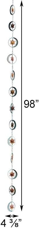We Love Hummingbirds Copper & Silver Sun and Moon Rain Chain for Outdoors, Garden, Backyard, and Home Decor