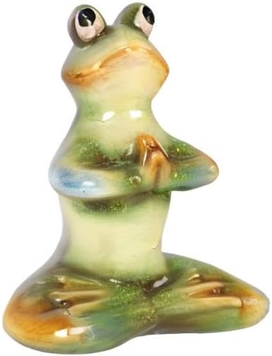 Topadorn Ceramic Yoga Frog Statue, Frog Sitting Sculptures for Office, Garden Decorative Ornaments