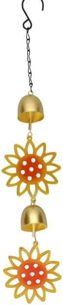 16 Inch Hanging Sunflower Bell Wind Chime 16 Inch Decorative Outdoor Metal Chime, Double Sunflower Design, Garden Patio Hanging Decor