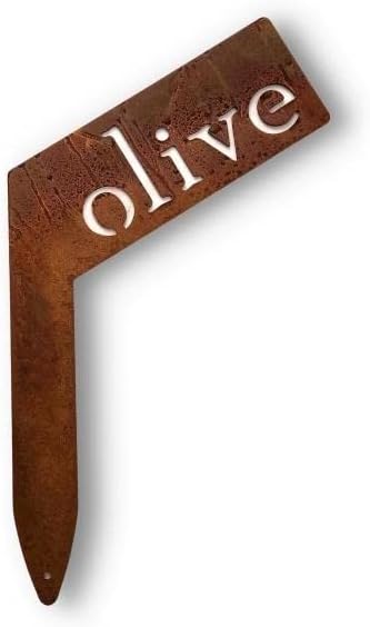 Planter Size Small Metal Garden Plant Vegetable Flower or Herb Markers 13.5 Inches Tall (olive, Naturally Rusted)