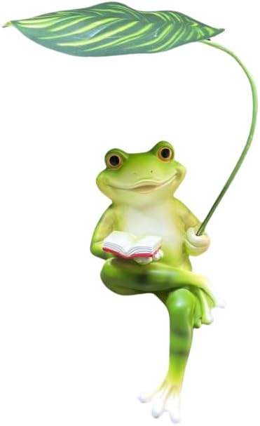 Adorable Animal Garden Statue with Umbrella - Charming Outdoor Decor for Yard, Patio, or Garden (Frog Read a Book)