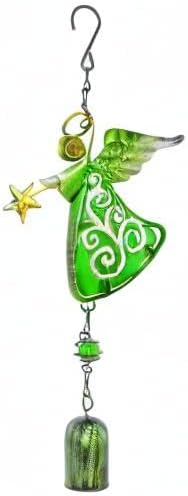 MrMrKura Metal Angel Wind Chime Hanging Decoration Ornament Bells Wing Angel Bell Decorative Hanging Bells, Gifts for Home Garden Decor Crafts (Green)