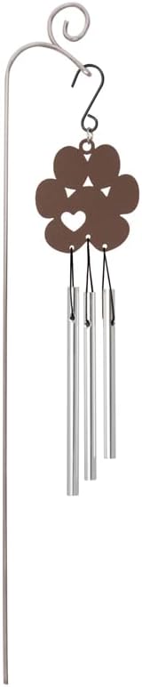 The Bridge Collection Paw Print Wind Chime with Garden Stand - Pet Memorial Wind Bell with Heart Cutout Design - Decorative Animal Remembrance Garden Accent