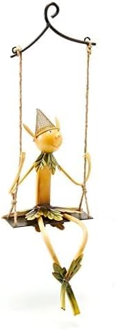 Christmas Elf on Swing Metal Sculpture – Garden & indoor Festive Elf Yard Art for Indoor & Outdoor Décor, Holiday Hanging Lawn Ornament for Mantel, Patio, Charming Christmas Elf Gift Statue Decoration