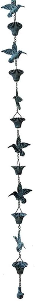 FABULETTA 8.5ft Metal Rain Chain for Outdoor Eaves Decoration, Vintage Garden Pendant with Rust-Resistant Design for Patio or Yard Water Flow(Blue)