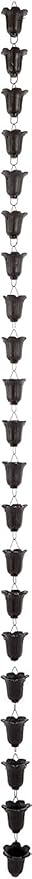 NACH Heavy Duty Cast Iron Tulip Rain Chain, Decorative Rain Chains for Gutter, Downspout, Outside Drain, 96" (8 ft), Antique Black, JS-RNC004